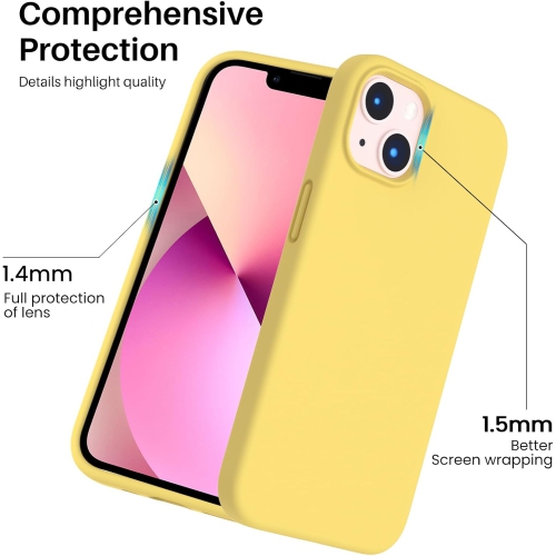 ORNARTO Shockproof Liquid Silicone Designed for iPhone 13 Case Gel Rubber Full Protection Anti-Shock Cover Case Drop Protection 6.1inch-Lemon Yellow