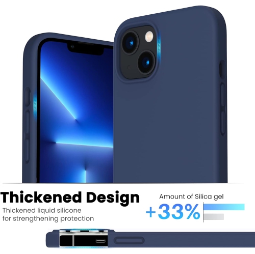 ORNARTO Shockproof Liquid Silicone Designed for iPhone 13 Case Gel Rubber Full Protection Anti-Shock Cover Case Drop Protection 6.1inch-Navy Blue