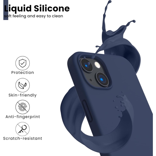 ORNARTO Shockproof Liquid Silicone Designed for iPhone 13 Case Gel Rubber Full Protection Anti-Shock Cover Case Drop Protection 6.1inch-Navy Blue