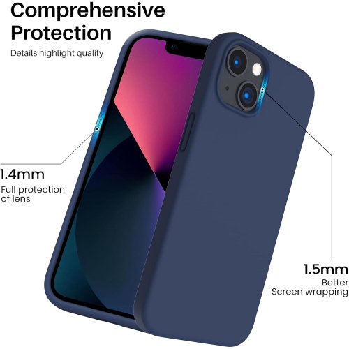 ORNARTO Shockproof Liquid Silicone Designed for iPhone 13 Case Gel Rubber Full Protection Anti-Shock Cover Case Drop Protection 6.1inch-Navy Blue