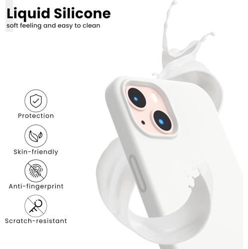 ORNARTO Shockproof Liquid Silicone Designed for iPhone 13 Case Gel Rubber Full Protection Anti-Shock Cover Case Drop Protection 6.1inch-White