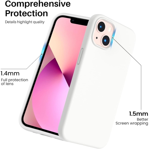 ORNARTO Shockproof Liquid Silicone Designed for iPhone 13 Case Gel Rubber Full Protection Anti-Shock Cover Case Drop Protection 6.1inch-White