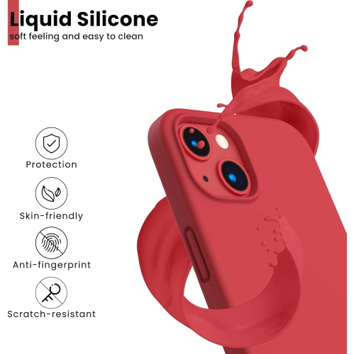 ORNARTO Shockproof Liquid Silicone Designed for iPhone 13 Case Gel Rubber Full Protection Anti-Shock Cover Case Drop Protection 6.1inch-Red