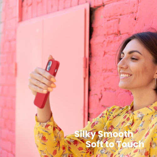 ORNARTO Shockproof Liquid Silicone Designed for iPhone 13 Case Gel Rubber Full Protection Anti-Shock Cover Case Drop Protection 6.1inch-Red