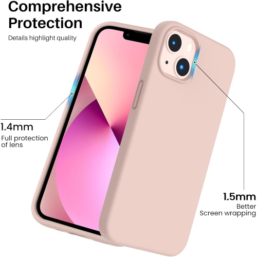 ORNARTO Shockproof Liquid Silicone Designed for iPhone 13 Case Gel Rubber Full Protection Anti-Shock Cover Case Drop Protection 6.1inch-Sand Chalk