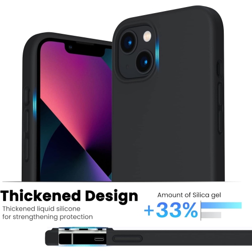 OrnARTO antichoc silicone liquide Conçu pour iPhone 13 Étui Gel Caoutchouc Protection complète Protection Antichoc Étui 6.1 po-Minuit