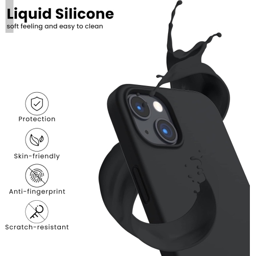 OrnARTO antichoc silicone liquide Conçu pour iPhone 13 Étui Gel Caoutchouc Protection complète Protection Antichoc Étui 6.1 po-Minuit