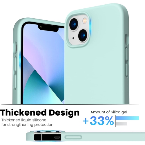 ORNARTO Shockproof Liquid Silicone Designed for iPhone 13 Case Gel Rubber Full Protection Anti-Shock Cover Case Drop Protection 6.1inch-Mint Green