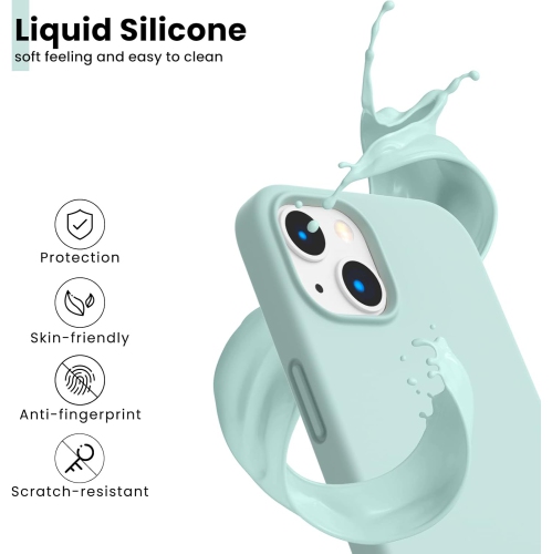 ORNARTO Shockproof Liquid Silicone Designed for iPhone 13 Case Gel Rubber Full Protection Anti-Shock Cover Case Drop Protection 6.1inch-Mint Green