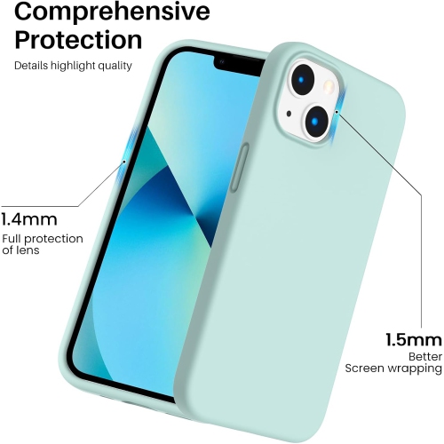 ORNARTO Shockproof Liquid Silicone Designed for iPhone 13 Case Gel Rubber Full Protection Anti-Shock Cover Case Drop Protection 6.1inch-Mint Green