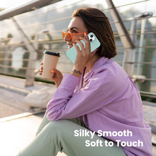 ORNARTO Shockproof Liquid Silicone Designed for iPhone 13 Case Gel Rubber Full Protection Anti-Shock Cover Case Drop Protection 6.1inch-Mint Green