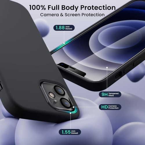 Étui ORNARTO pour iPhone 12 et iPhone 12 Pro 6.1&nbsp;po, avec 2 protecteurs d'écran + 2 protecteurs d'objectif d'appareil photo, gel de silicone
