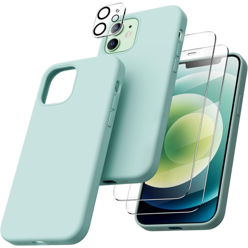 ORNARTO Case for iPhone 12 and iPhone 12 Pro Case 6.1 inch, with 2 Screen Protectors + 2 Camera Lens Protectors, Liquid Silicone Gel [Full Body] Shoc