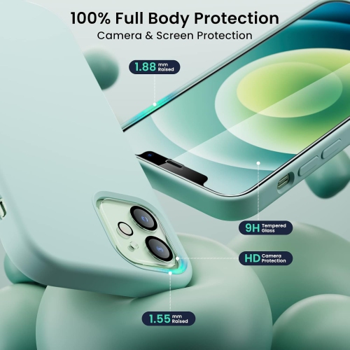 Étui ORNARTO pour iPhone 12 et iPhone 12 Pro 6.1 po, avec 2 protecteurs d'écran + 2 protecteurs d'objectif d'appareil photo, gel de silicone