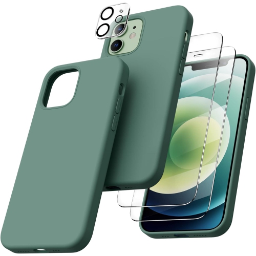 ORNARTO Case for iPhone 12 and iPhone 12 Pro Case 6.1 inch, with 2 Screen Protectors + 2 Camera Lens Protectors, Liquid Silicone Gel [Full Body] Shoc