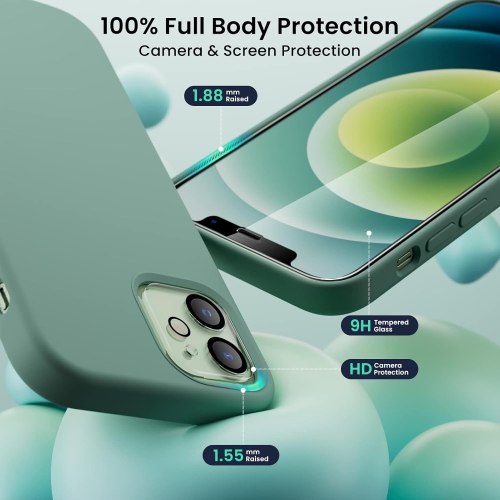 Étui ORNARTO pour iPhone 12 et iPhone 12 Pro 6.1&nbsp;po, avec 2 protecteurs d'écran + 2 protecteurs d'objectif d'appareil photo, gel de silicone