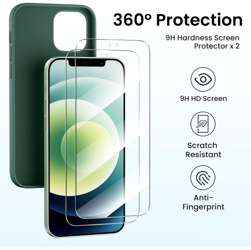 Étui ORNARTO pour iPhone 12 et iPhone 12 Pro 6.1&nbsp;po, avec 2 protecteurs d'écran + 2 protecteurs d'objectif d'appareil photo, gel de silicone
