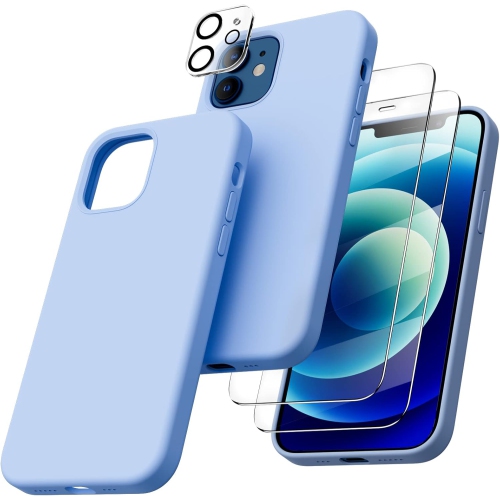 Étui ORNARTO pour iPhone 12 et iPhone 12 Pro 6.1&nbsp;po, avec 2 protecteurs d'écran + 2 protecteurs d'objectif d'appareil photo, gel de silicone