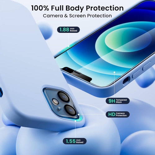 Étui ORNARTO pour iPhone 12 et iPhone 12 Pro 6.1&nbsp;po, avec 2 protecteurs d'écran + 2 protecteurs d'objectif d'appareil photo, gel de silicone