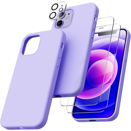 ORNARTO Case for iPhone 12 and iPhone 12 Pro Case 6.1 inch, with 2 Screen Protectors + 2 Camera Lens Protectors, Liquid Silicone Gel [Full Body] Shoc