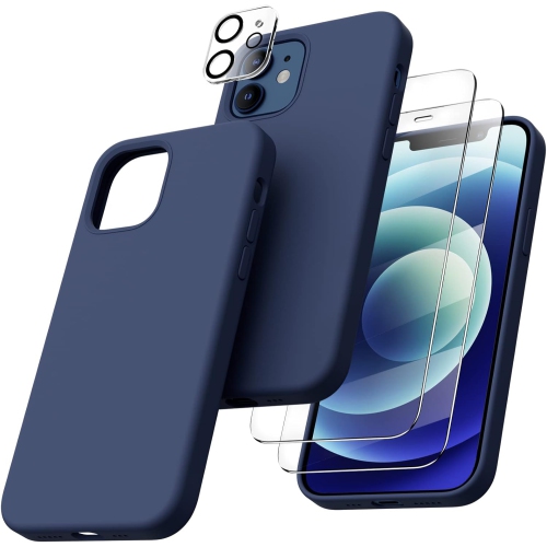 ORNARTO Case for iPhone 12 and iPhone 12 Pro Case 6.1 inch, with 2 Screen Protectors + 2 Camera Lens Protectors, Liquid Silicone Gel [Full Body] Shoc