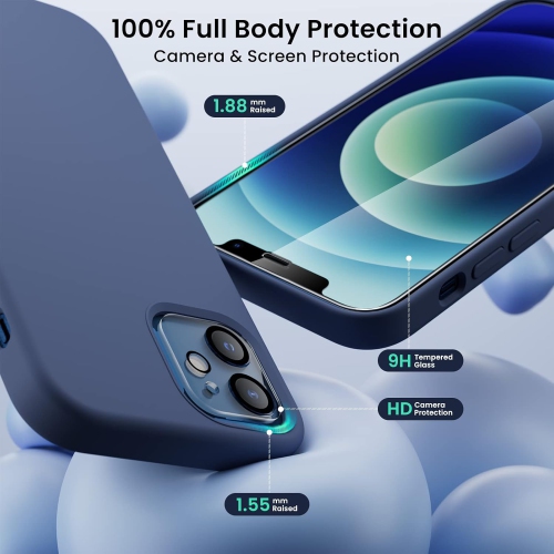 Étui ORNARTO pour iPhone 12 et iPhone 12 Pro 6.1&nbsp;po, avec 2 protecteurs d'écran + 2 protecteurs d'objectif d'appareil photo, gel de silicone