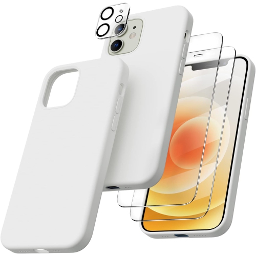 Étui ORNARTO pour iPhone 12 et iPhone 12 Pro 6.1&nbsp;po, avec 2 protecteurs d'écran + 2 protecteurs d'objectif d'appareil photo, gel de silicone