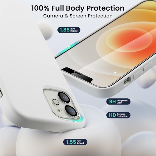 Étui ORNARTO pour iPhone 12 et iPhone 12 Pro 6.1&nbsp;po, avec 2 protecteurs d'écran + 2 protecteurs d'objectif d'appareil photo, gel de silicone