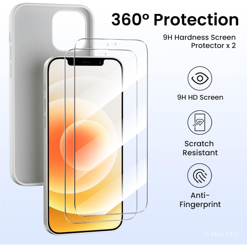 Étui ORNARTO pour iPhone 12 et iPhone 12 Pro 6.1&nbsp;po, avec 2 protecteurs d'écran + 2 protecteurs d'objectif d'appareil photo, gel de silicone