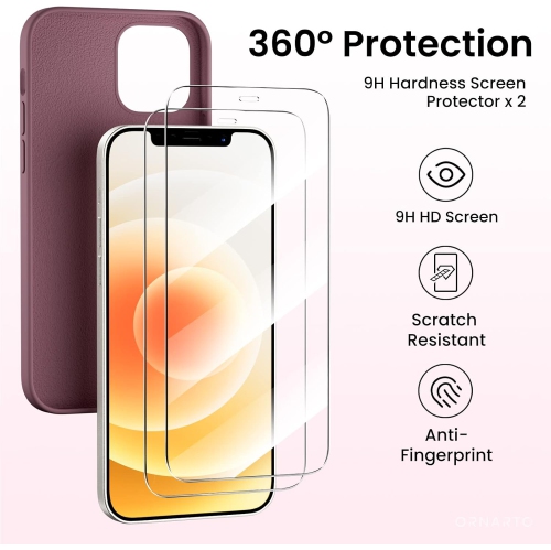 Étui ORNARTO pour iPhone 12 et iPhone 12 Pro 6.1&nbsp;po, avec 2 protecteurs d'écran + 2 protecteurs d'objectif d'appareil photo, gel de silicone