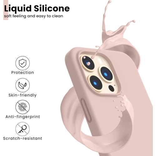 ORNARTO Shockproof Liquid Silicone Designed for iPhone 13 Pro Case Gel Rubber Full Protection Anti-Shock Cover Case Drop Protection 6.1inch-Sand