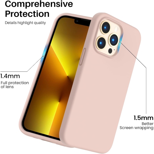 ORNARTO Shockproof Liquid Silicone Designed for iPhone 13 Pro Case Gel Rubber Full Protection Anti-Shock Cover Case Drop Protection 6.1inch-Sand