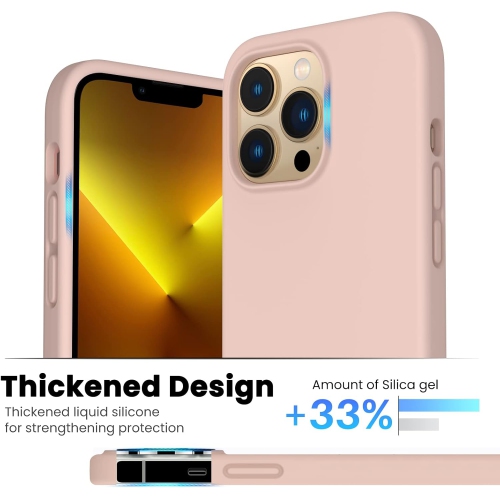 ORNARTO Shockproof Liquid Silicone Designed for iPhone 13 Pro Case Gel Rubber Full Protection Anti-Shock Cover Case Drop Protection 6.1inch-Sand