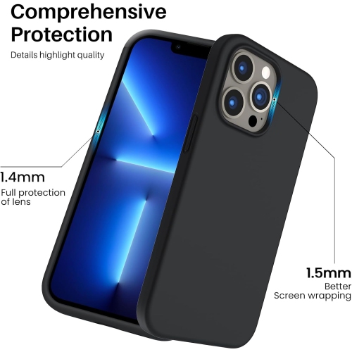ORNARTO Shockproof Liquid Silicone Designed for iPhone 13 Pro Case Gel Rubber Full Protection Anti-Shock Cover Case Drop Protection 6.1inch-Midnight