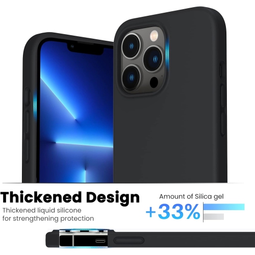 ORNARTO Shockproof Liquid Silicone Designed for iPhone 13 Pro Case Gel Rubber Full Protection Anti-Shock Cover Case Drop Protection 6.1inch-Midnight