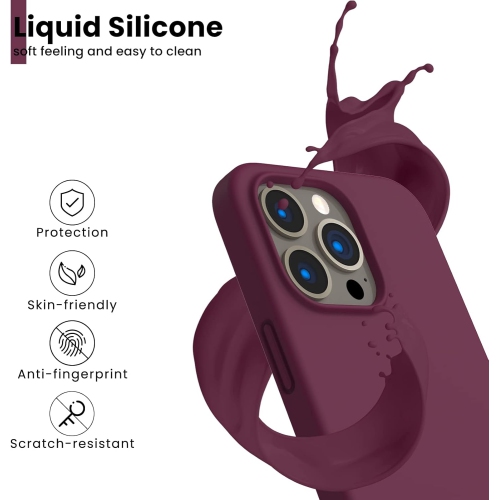 ORNARTO Shockproof Liquid Silicone Designed for iPhone 13 Pro Case Gel Rubber Full Protection Anti-Shock Cover Case Drop Protection 6.1inch-WineRed