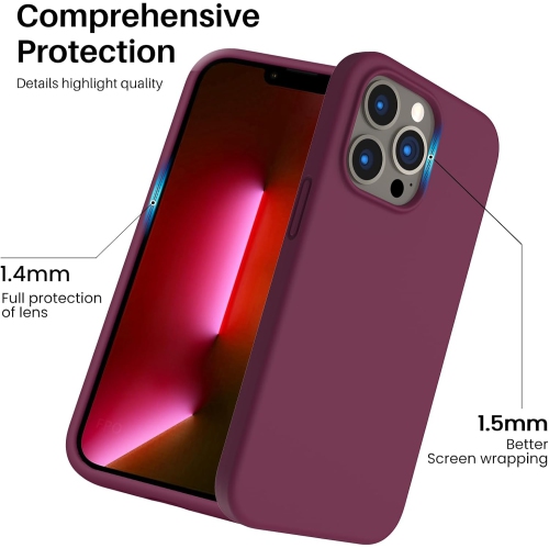 ORNARTO Shockproof Liquid Silicone Designed for iPhone 13 Pro Case Gel Rubber Full Protection Anti-Shock Cover Case Drop Protection 6.1inch-WineRed