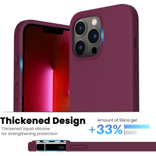 ORNARTO Shockproof Liquid Silicone Designed for iPhone 13 Pro Case Gel Rubber Full Protection Anti-Shock Cover Case Drop Protection 6.1inch-WineRed