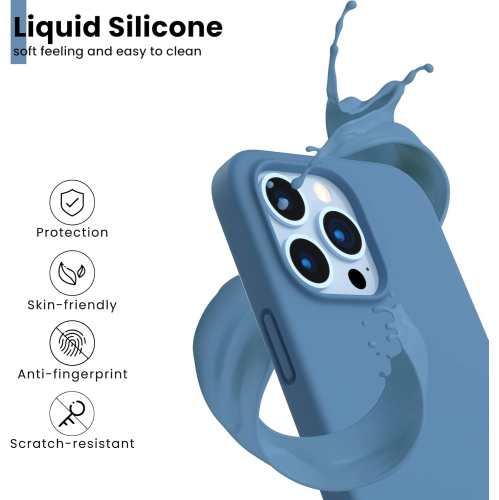 ORNARTO Shockproof Liquid Silicone Designed for iPhone 13 Pro Case Gel Rubber Full Protection Anti-Shock Cover Case Drop Protection 6.1inch-Blue