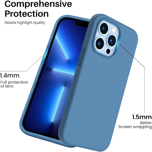 ORNARTO Shockproof Liquid Silicone Designed for iPhone 13 Pro Case Gel Rubber Full Protection Anti-Shock Cover Case Drop Protection 6.1inch-Blue