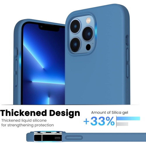 ORNARTO Shockproof Liquid Silicone Designed for iPhone 13 Pro Case Gel Rubber Full Protection Anti-Shock Cover Case Drop Protection 6.1inch-Blue