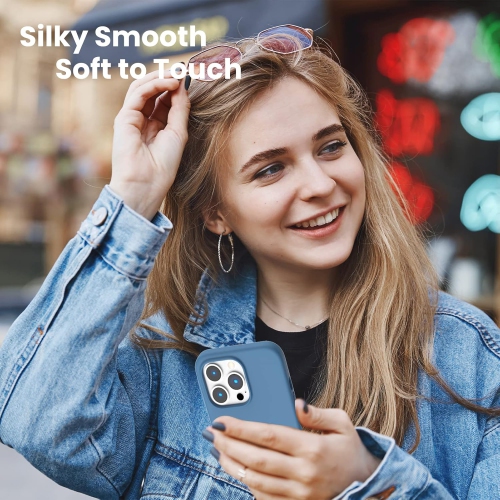 ORNARTO Shockproof Liquid Silicone Designed for iPhone 13 Pro Case Gel Rubber Full Protection Anti-Shock Cover Case Drop Protection 6.1inch-Blue