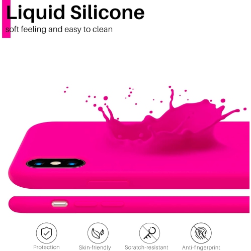 ORNARTO Liquid Silicone Case for iPhone Xs, for iPhone X Slim Liquid Silicone Soft Gel Rubber Case Cover for iPhone Xs(2018) 5.8 inch-Hot Pink