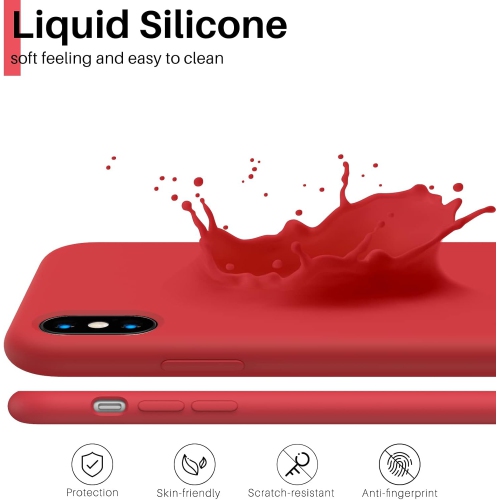 ORNARTO Liquid Silicone Case for iPhone Xs Max, Slim Liquid Silicone Soft Gel Rubber Case Cover for iPhone Xs Max(2018) 6.5 inch-Red