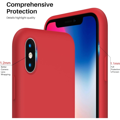 ORNARTO Liquid Silicone Case for iPhone Xs Max, Slim Liquid Silicone Soft Gel Rubber Case Cover for iPhone Xs Max(2018) 6.5 inch-Red