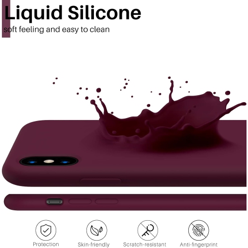 ORNARTO Liquid Silicone Case for iPhone Xs, for iPhone X Slim Liquid Silicone Soft Gel Rubber Case Cover for iPhone Xs(2018) 5.8 inch-WineRed