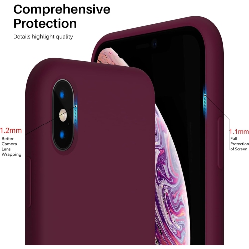 ORNARTO Liquid Silicone Case for iPhone Xs, for iPhone X Slim Liquid Silicone Soft Gel Rubber Case Cover for iPhone Xs(2018) 5.8 inch-WineRed