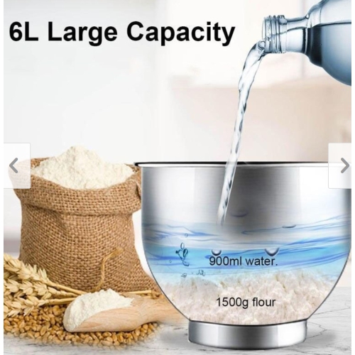 Batteur sur socle à 6 vitesses de 1200&nbsp;W avec bol en acier inoxydable et accessoires de 6&nbsp;L - Argenté