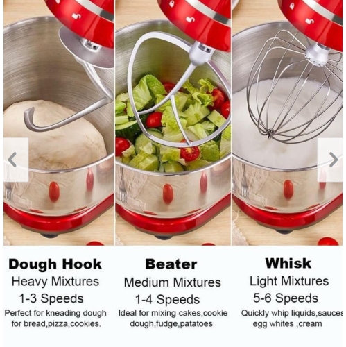 Batteur sur socle à 6 vitesses de 1200&nbsp;W avec bol en acier inoxydable et accessoires de 6&nbsp;L - Argenté