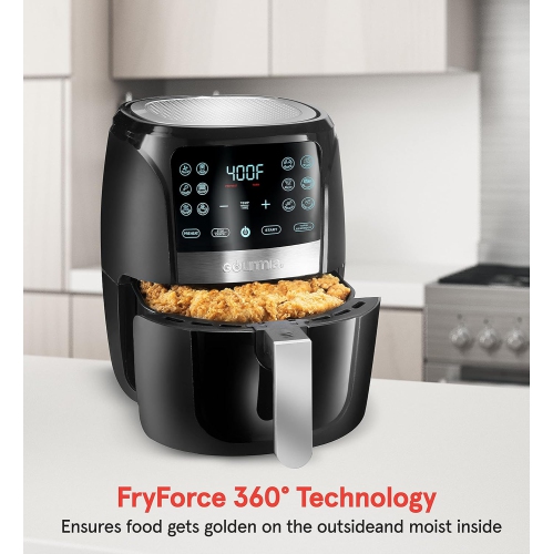 Gourmia Air Fryer Oven Digital Display 5 Quart Large AirFryer Cooker 12 Touch Cooking Presets, XL Air Fryer Basket 1500w Power Multifunction